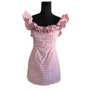 Fashion Nova Womens Gingham Mini Dress Size S Pink Coquette Barbie Preppy 90S